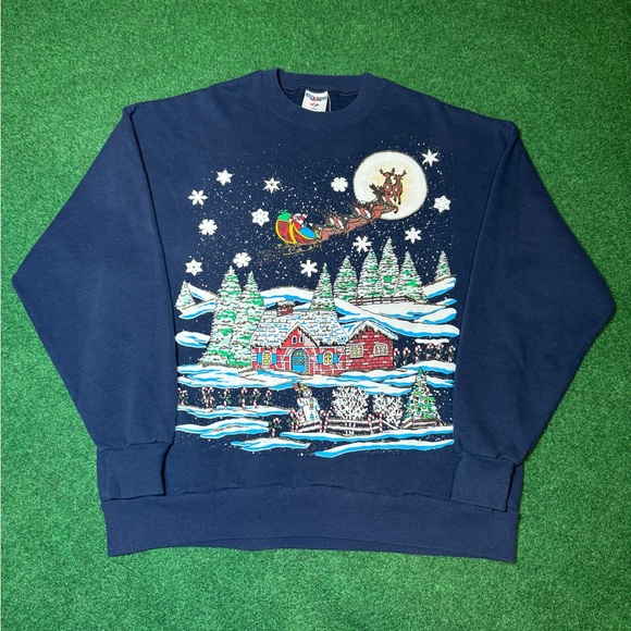 Vintage 90s Christmas Santa Reindeer Winter Snow Unisex XL Sweatshirt Men